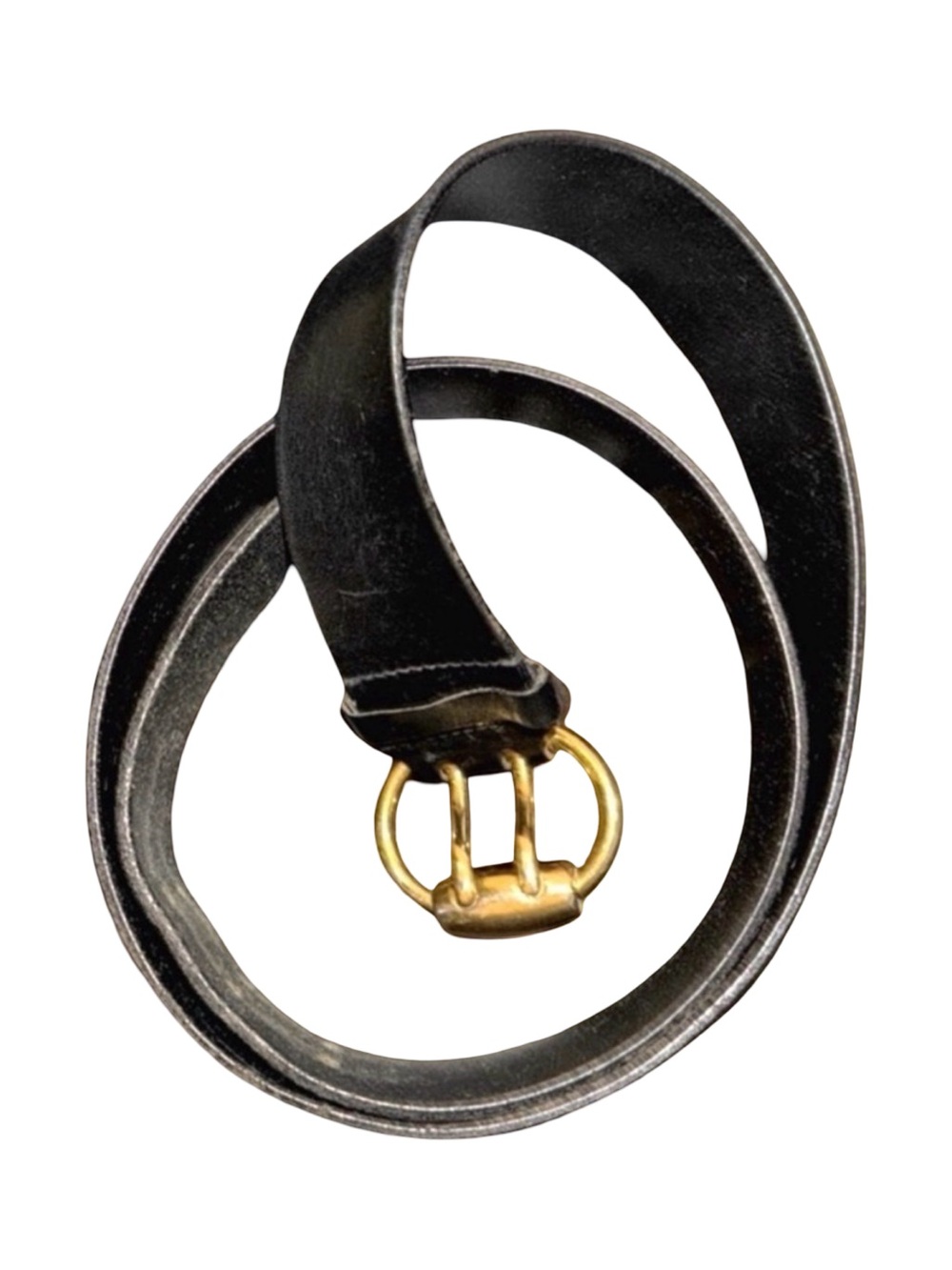 Bijan Men’s Black Leather Belt with Gold Buckle. 48”